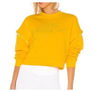NIKE Yellow Green Cropped Sweatshirt Cotton Snap Detachable Sleeve Size Medium M